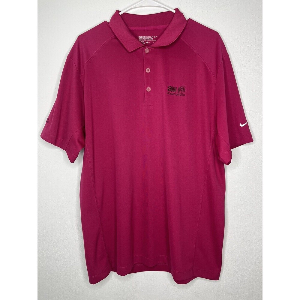 Nike Golf Tour Performance Shirt Mens Large Solid Pink Logo Dri Fit Polo Stretch